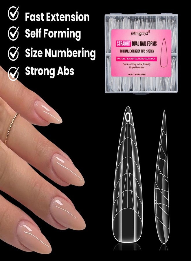 GlimightyX Flat Polygel Nail Forms Almond Shape,GlimightyX Straight Built-in Apex Dual Forms Molds Reusable,Pre-designed French Guildelines Polygel Tips for Nail Extension Salon Home DIY - Image 3